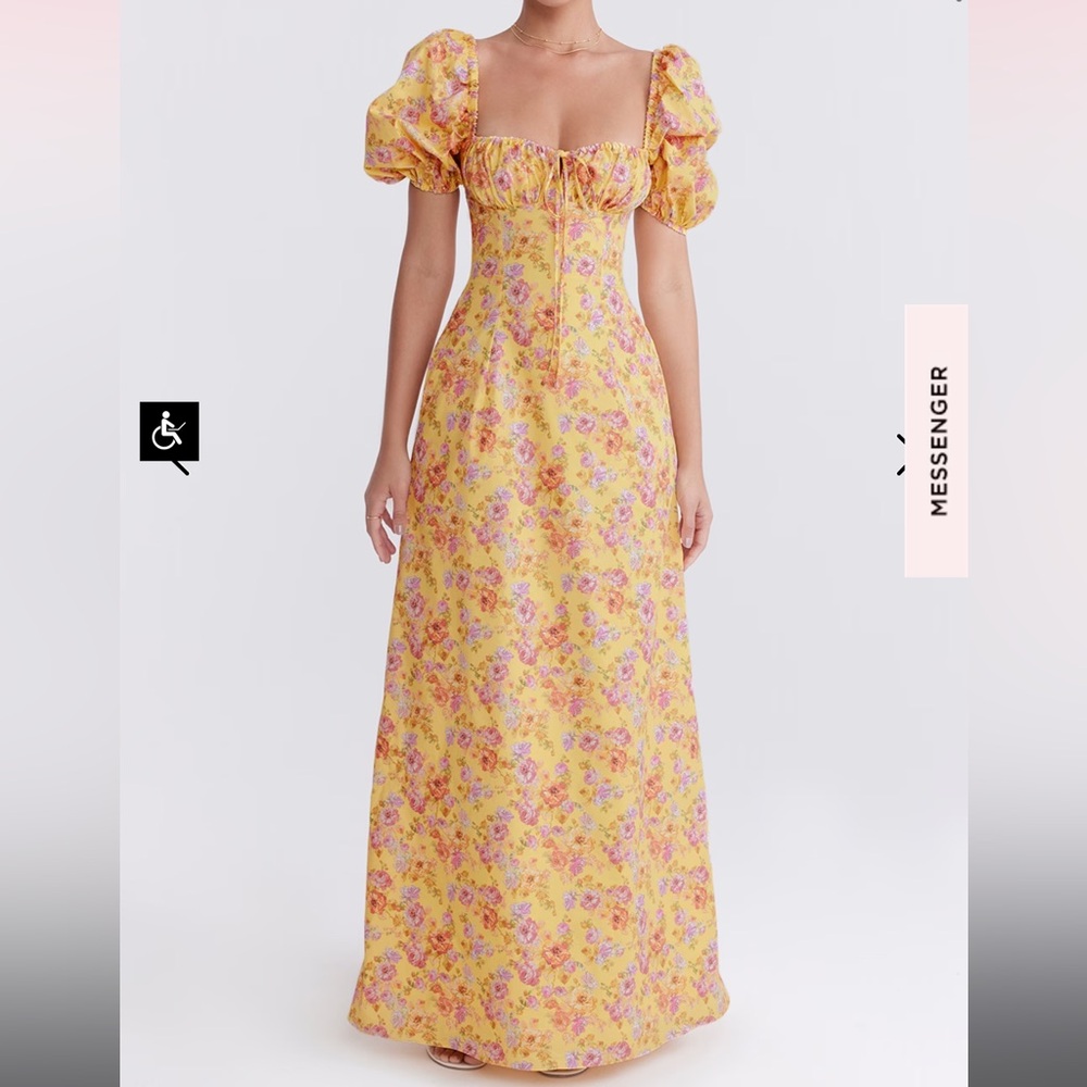 HOUSE OF CB Felizia Puff Sleeve Maci Sundress in Butter Print